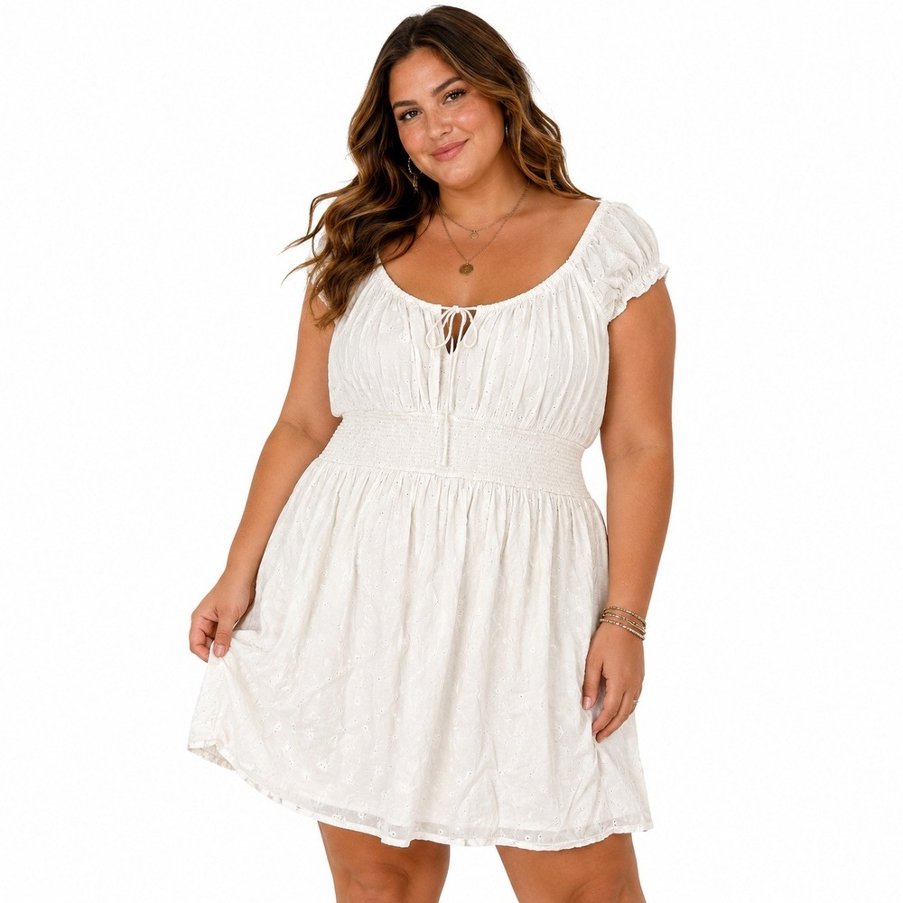 NWT Old Navy Eyelet Smocked Peasant Top Cream Boho Cottagecore Plus Size 2X